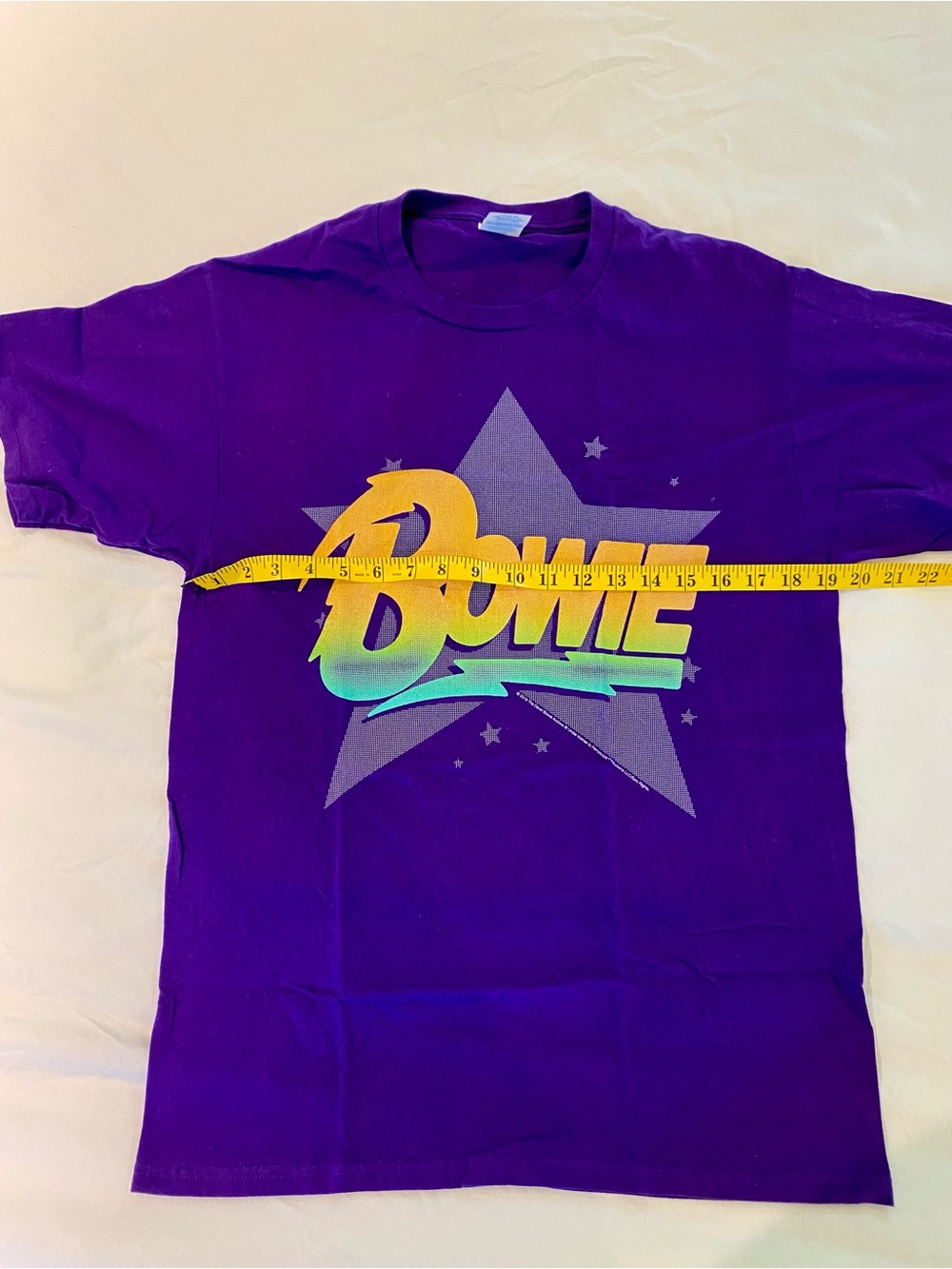 Port and Company Purple David Bowie Graphic Tee with Yellow/Green Gradient Logo - Picture 2 of 3